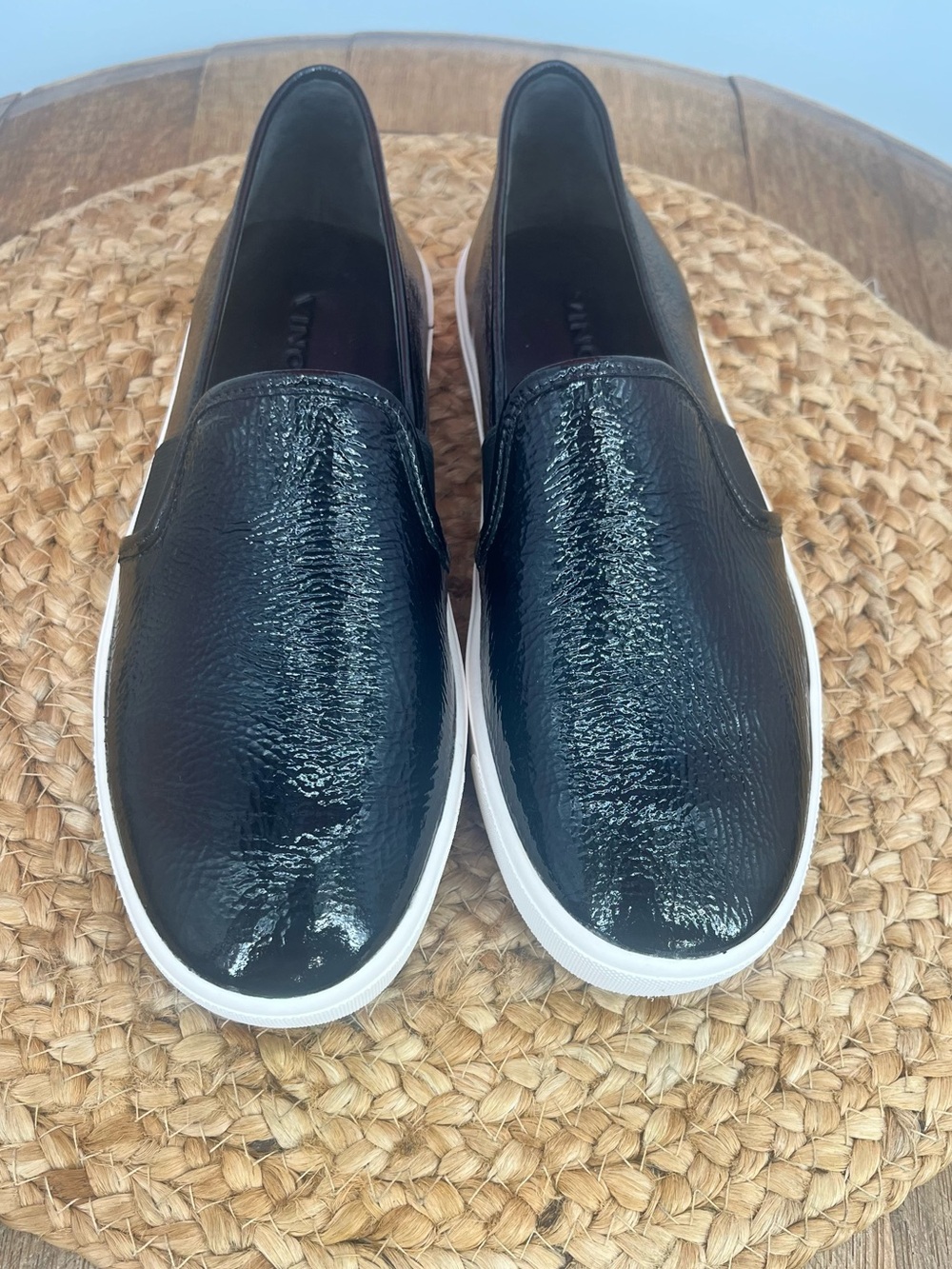 Vince Blair Patent Leather Sneakers Women Slip On. Size 6  Like New.